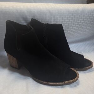 Blondo Black Suede Peep-Toe Ankle Booties with Stacked Heel